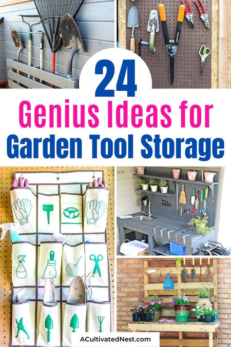 Garden Tool Storage Ideas, Organize Garden Tools, Gardening Storage, Tool Storage Ideas, Storing Garden Tools, Small Garden Tools, Garden Tool Rack, Landscaping Equipment, Ideas For Garden