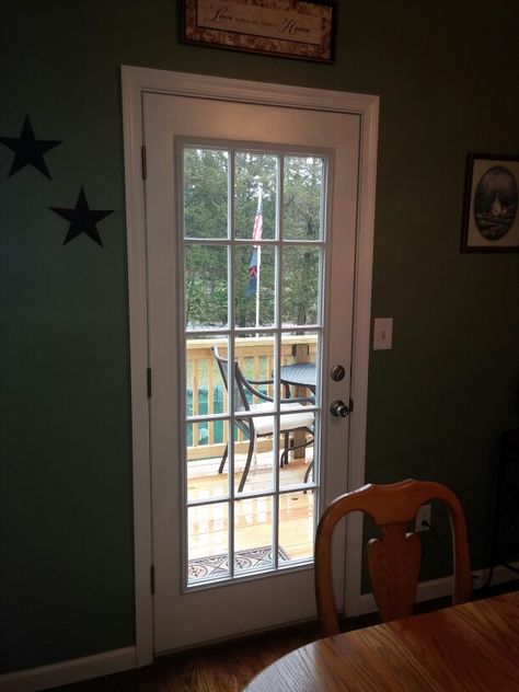 Our patio door.  Access to the deck. Love it Single Door To Deck, Back Patio Doors Antique, Single Back Patio Door, Single Patio Door Kitchen, Single French Door To Deck, Single Patio Doors Ideas, Deck Door Ideas, Patio Door Ideas, Deck Doors