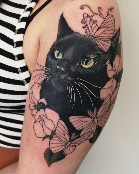 Tattoo Ideas Dog, Cat Portrait Tattoos, Cover Up Tattoos For Women, Dog Tattoo Ideas, Tattoo Dog, Black Cat Tattoos, Images Design, Cat Tattoo Designs, Memorial Tattoos