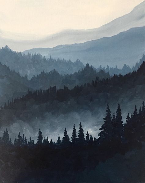 Foggy Mountains - Downtown GR - Brush Studio Mountains Art Painting, Tre Kunst, Mountains And Trees, Foggy Mountains, Mountain Painting, Landscape Photography Tips, Landscape Paintings Acrylic, Landscape Photography Nature, 수채화 그림