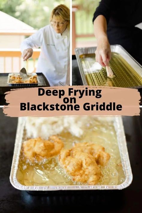 Deep Frying on Blackstone Griddle - From Michigan To The Table Cooking On Blackstone Grill, Frying On The Blackstone, Food On The Blackstone, Deep Frying On The Blackstone, Deep Fry On Blackstone, Fried Chicken On Blackstone Griddle, Blackstone Cooking Ideas, Brookstone Griddle Recipes, Scallops On Blackstone Griddle