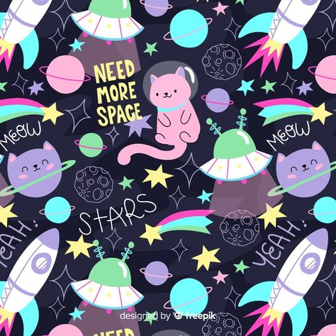 Colorful doodle cats in the space and words pattern Vector | Free Download Doodle Cats, Poster Space, Space Cat, The Space, Metal Poster Displate, For Free, Stars, Pattern