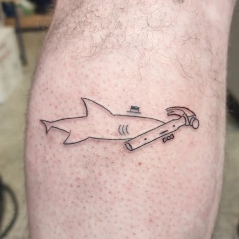 Tattoo Ideas Female Funny, Lifeguard Tattoo Ideas, Funny Fish Tattoo, Silly Tattoos Funny, Lemon Shark Tattoo, Shy Tattoo, Goofy Tattoos, Patch Tattoo Ideas, Simple Unique Tattoos