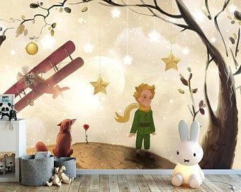 Little Prince Wallpaper, Prince Wallpaper, Prince Nursery, Prince Theme, Boy Girl Nursery, Wallpaper Nursery, Murals For Kids, Map Wallpaper, Watercolor Tree