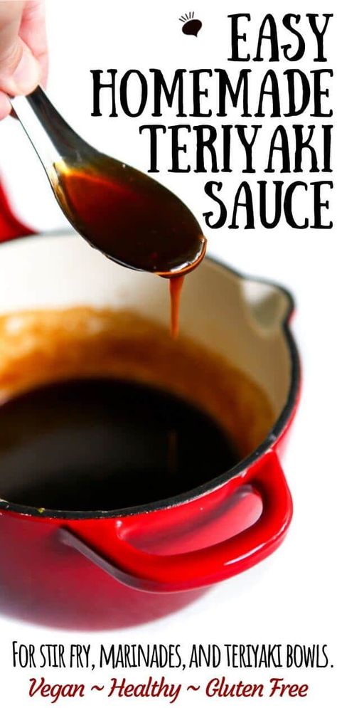 Homemade teriyaki sauce with just a few simple ingredients!  Pour it over vegetables, tofu, stir fry, and more!  Use it as a stir fry sauce or a marinade and even adjust the sweetness or add spice to suit your taste!  It's vegan and with a few simple changes can easily be made gluten-free, refined sugar-free, and even soy free too. #teriyaki #vegan Wok Sauce, Stir Fry Sauce Easy, Stir Fry Sauce Recipe, Teriyaki Sauce Recipe, Salsa Recipes, Tofu Stir Fry, Fry Sauce, Homemade Teriyaki Sauce, Hidden Veggies