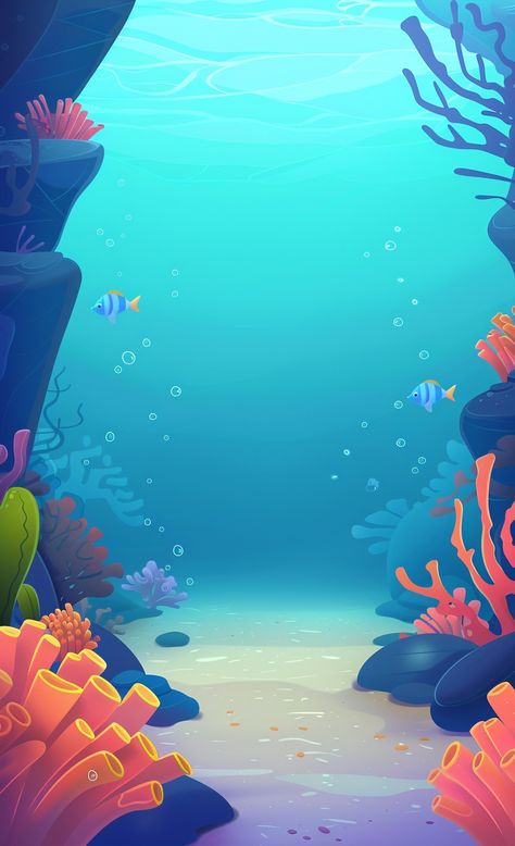 Image Sea Theme Background, Ocean Illustration Underwater, Ocean Concept Art, Simple Background Hd, Ocean Template, Nemo Wallpaper, Sea Illustration Art, Under The Sea Background, Background Canva