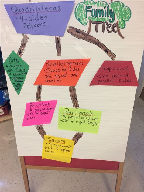 Quadrilateral Family Tree Quadrilateral Family Tree, Family Tree Project, Classroom Expectations, Second Grade Math, 3rd Grade Math, 2nd Grade Math, Student Teaching, Fifth Grade, Math Ideas