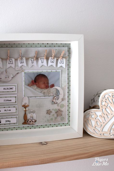 Birth Pictures, Baby Shadow Box, Box Frame Art, Idee Babyshower, Baby Frame, Baby Box, Baby Diy, Baby Memories, Reveal Ideas