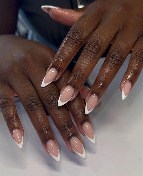 Simple Gel Extension Nails, Birthday Nails For Black Women, Nails On Dark Skin Hands, Brown Hands, White Tip Nails, Lash Sets, Moon Nails, Subtle Nails, Gel Nail Tips