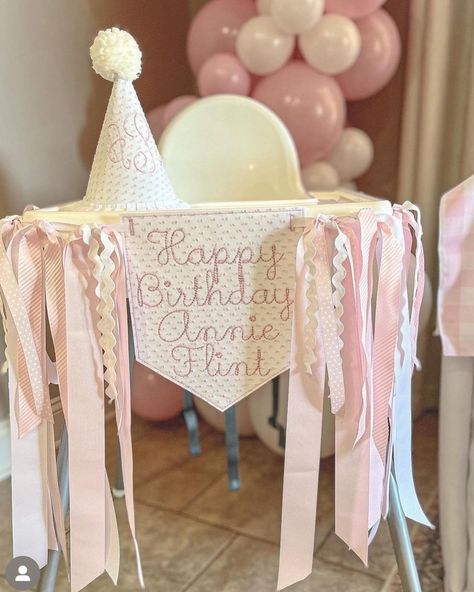 Classic pink Swiss is always a good idea!! Toddler Birthday Decorations, High Chair Decorations, Birthday Pendant, Birthday Wreath, Happy Birthday Name, Birthday Name, Birthday Party Theme Decorations, Toddler Birthday, Birthday Hat