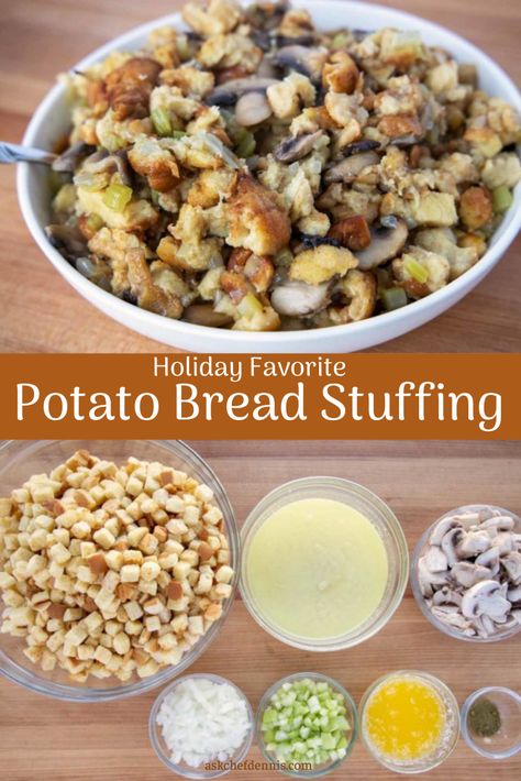 Potato Bread Stuffing, Bread Stuffing Recipes, Basic Stuffing Recipe, Homemade Potato Bread, Side Dish For Chicken, Homemade Turkey Stuffing, Potato Stuffing, Bread Stuffing, Restaurant Style Recipes