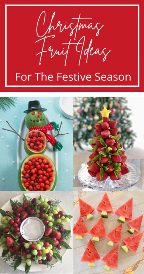 Easy Christmas Fruit Ideas, Fruit Skewers Christmas, Christmas Fruit Tree Ideas, Fruit Platter Ideas Christmas, Fruit For Christmas Party, Christmas Fruit Skewers, Christmas Fruit Platter Ideas, Christmas Party Fruit, Christmas Fruit Kabobs