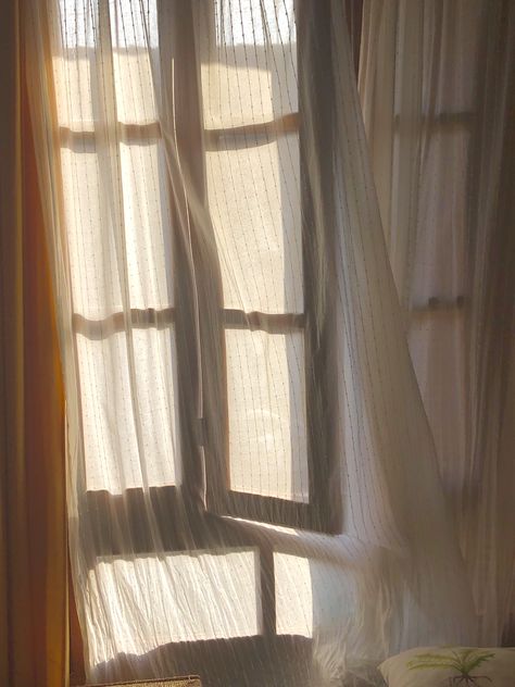 #home #aesthetic #summer #flowy #curtains #spain Flowy Curtains, Aesthetic Curtains, Curtain Aesthetic, Window Curtains Bedroom, Curtain Headings, Window Ledge, Net Curtains, Home Aesthetic, Bedroom Windows