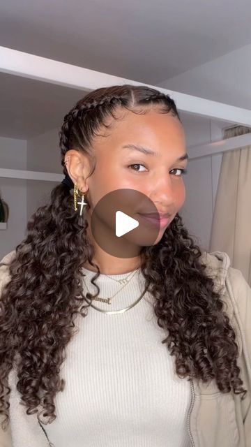 Black Hairstyles French Braids, Curly Hair Cheer Hairstyles, Easy 2 Braids Hairstyles, Two Braids With Curly Hair, 2 French Braids With Weave Curls, Easy Simple Braided Hairstyles, Two Braids Into A Ponytail, Side Part 2 Braids, Pigtail Braid Hairstyles