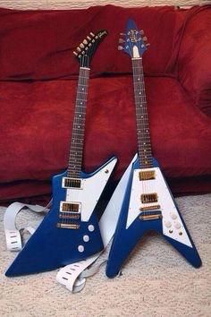 Gibson Explorer Guitar, Trick Question, V Guitar, Flying V Guitar, Gibson Flying V, Gibson Explorer, Blue Guitar, Best Guitar Players, Guitar Obsession