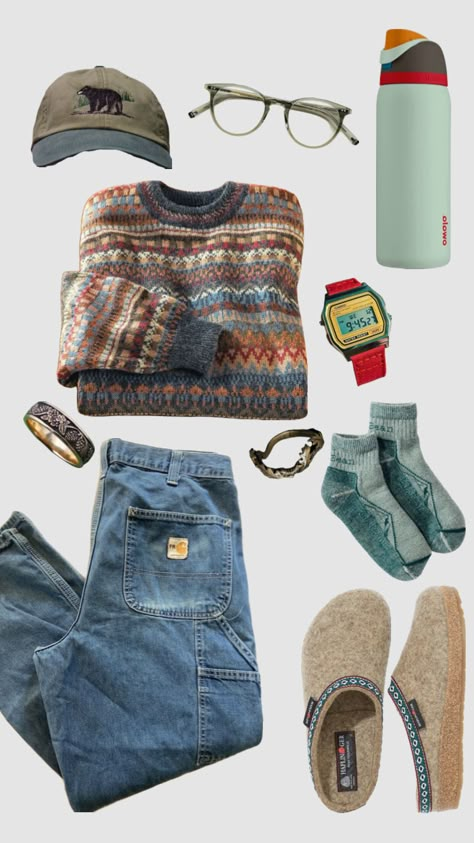 Fall Camping Outfits Aesthetic, Winter Outdoorsy Outfits, Crunchy Outfits Winter, Crunchy Style Outfits, Granola Christmas Outfit, Granola Aesthetic Outfit Winter, Autumn Granola Outfits, Granola Sweater Outfits, Granola Outfit Aesthetic