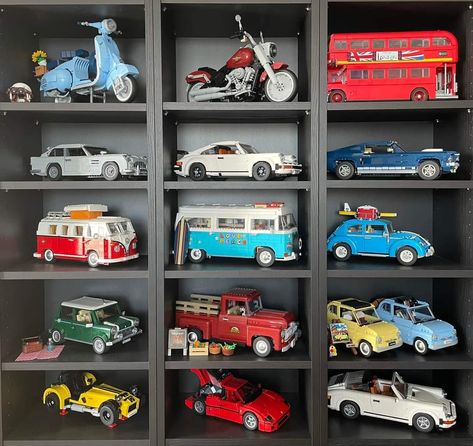 Lego Car Collection Display, Lego Car Collection, Lego Collection Aesthetic, Lego Cars Display, Lego Car Display, Lego Speed Champions Display, Lego Room Ideas For Adults, Lego Collection, Lego Car Display Ideas