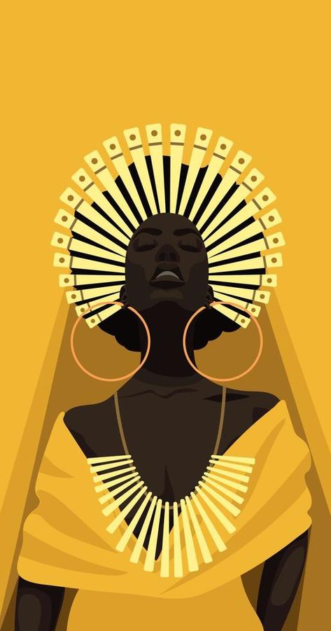 Animated portrait of a beautiful African woman in modern clothes and jewelry. Princess, pagan goddess, priestess. Color drawing. A goddess in yellow clothes with a cloak. Vector illustration. Strong Strong Illustration Art, African Priestess, African Animation, Animated Portrait, African Illustration, Goddess Illustration, Princess Portrait, African Drawings, Jewelry Princess