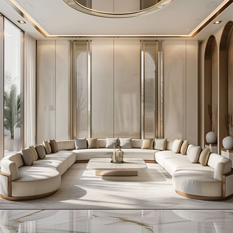 Beige Drawing Room, Luxury Drawing Room Design, Arabic Living Room, Arabic Interior Design, Neoclassical Interior Design, Luxury Villa Design, Drawing Room Design, Interior Design Dubai, Elegant Living Room Decor