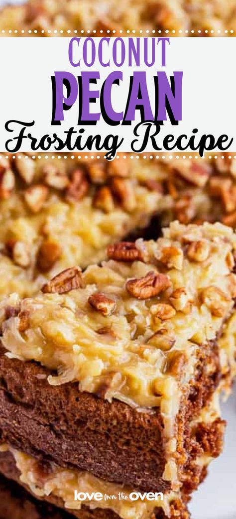 German Chocolate Coconut Frosting, Homemade Coconut Frosting, Pecan Coconut Frosting, German Cake Frosting, Coconut Frosting Recipe Easy, Coconut Pecan Frosting Recipe, Pecan Frosting Recipe, Coconut Pecan Icing, German Chocolate Cake Icing