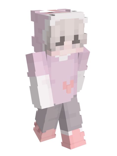 a babycore 'sanrio kuromi' minecraft skin with hearts by giovanka! <3 Coquette Minecraft, Skin Mine, Strawberry Mochi, Mc Skins, Winter Face, Minecraft Inspo, Pink Winter, Pink Coquette, Minecraft Skin