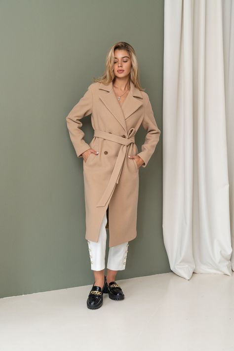 Coat Outfit Winter, Fall Coat Outfit, Beige Wool Coat, Casual Winter Coat, Autumn Coat, Coat With Belt, Coat Outfit, Wool Coat Women, Wool Overcoat