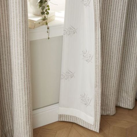 Pinstripe Curtains, Lounge Curtains, Curtains Dunelm, Cottage Curtains, Natural Curtains, Country Cottage Interiors, Neutral Curtains, Striped Curtains, Eyelet Curtains