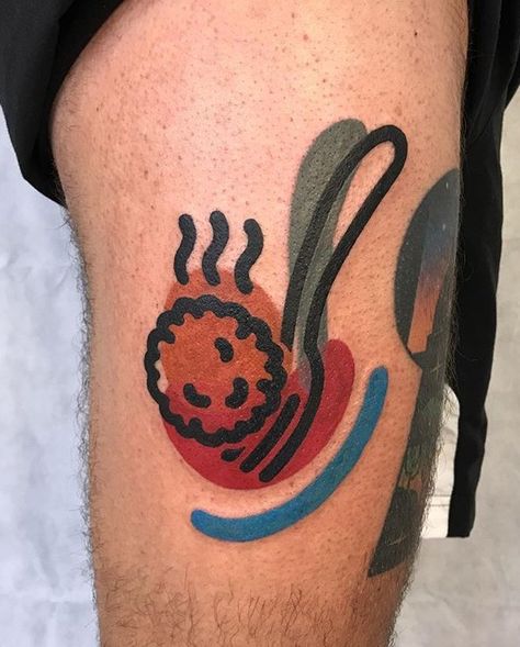 Meatball Tattoo, Mambo Tattoo Design, 8ball Tattoo Traditional, Burger Tattoo Design, Meatballs, Old School, Tatting, Tattoo Designs, Art Reference