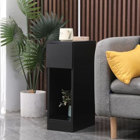 Slim Bedside Table, Narrow End Table, Slim Side Table, Narrow Bedside Table, Side Table For Living Room, Home Office Black, Bedroom Nightstand, Small Bedside Table, Telephone Table