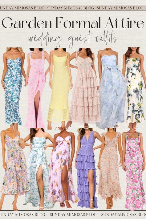 Garden Formal Wedding Attire Guest! We found the most beautiful Spring and Summer wedding guest dresses! If you're attending a garden party wedding, here are our favorite floral wedding guest dresses that you're going to love. All of these are under $200 too! These would also work as a bridal shower outfit for guest, summer dinner party outfit or garden party outfit. Head to our latest post for more garden party wedding outfit guest attire. Garden Formal Attire, Garden Cocktail Attire Wedding, Blue Garden Party Dress, Garden Party Wedding Outfit, Garden Party Wedding Outfit Guest, Floral Wedding Guest Dresses, Formal Wedding Guest Attire, Garden Wedding Dress Guest, Floral Bridesmaids