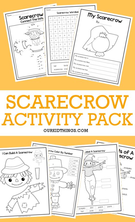 Scarecrow Activity Pack Scarecrow Kindergarten Activities, Scarecrow Activities For Kids, Scarecrow Worksheets, Build A Scarecrow Printable, Scarecrow Activities, Scarecrow Craft, Fall Worksheets, Scarecrow Crafts, Holiday Worksheets