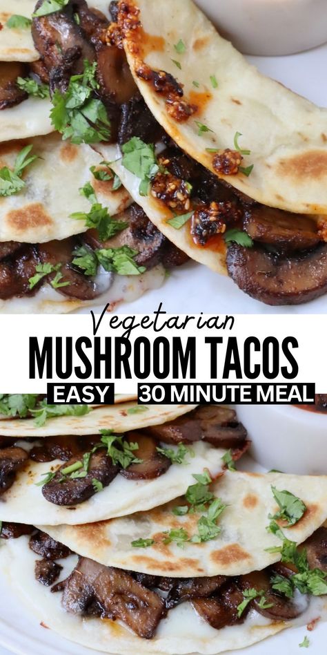 Make the best Mushroom Tacos with this easy recipe featuring flavorful sautéed mushrooms and melty cheese folded up in a crispy tortilla! These vegetarian tacos are easy to make in less than 30 minutes for a simple and delicious Mexican meal. Mexican Mushroom Recipes, Mushroom Tacos Vegan, Mushroom Tacos Recipes, Lunch Vegetarian, Wild Mushroom Recipes, Taco Tuesday Recipes, Vegan Truffles, Mushroom Tacos, Easy Taco Recipes