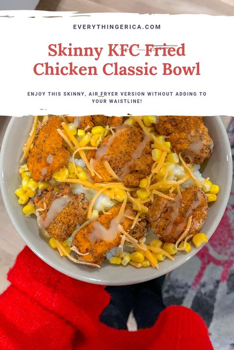 You need to try this copycat KFC "Fried" chicken classic bowl. Macro Friendly Kfc Bowl, Low Carb Kfc Bowl, Keto Kfc Bowl, Kfc Famous Bowl Recipe Healthy, Kfc Famous Bowl, Kfc Fried Chicken, Ww Dinners, Copycat Kfc, Restaurant Recipes Famous