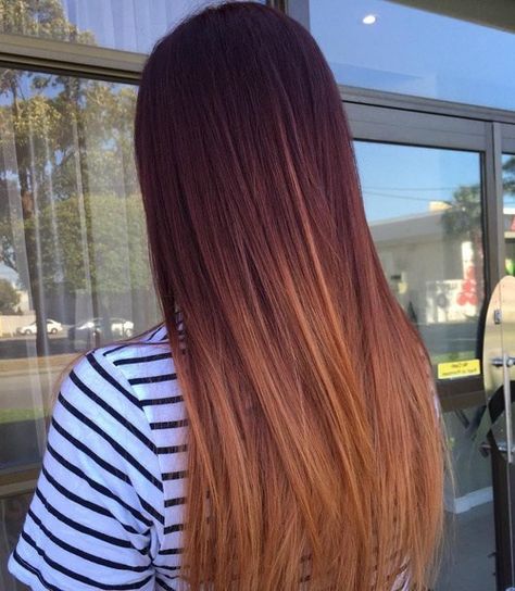 Mahogany To Copper Ombre Jahodová Blond, Natural Ombre Hair, Asian Hair Balayage, Auburn Balayage Hair, Straight Balayage, Grey Balayage, Balayage Hair Styles, Straight Hair Ideas, Red Brown Hair Color