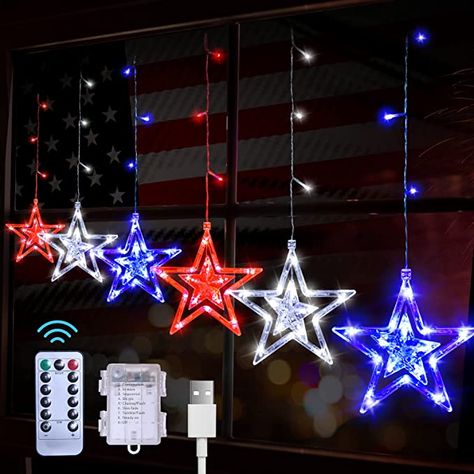 Fourth Of July Outdoor Decorations, 4th July Decorations, 4th Of July Decorations Outdoor, July 4th Decor, Patriotic Decorations Party, Decorations Lights, Lights Decorations, Fourth Of July Decorations, Star String Lights