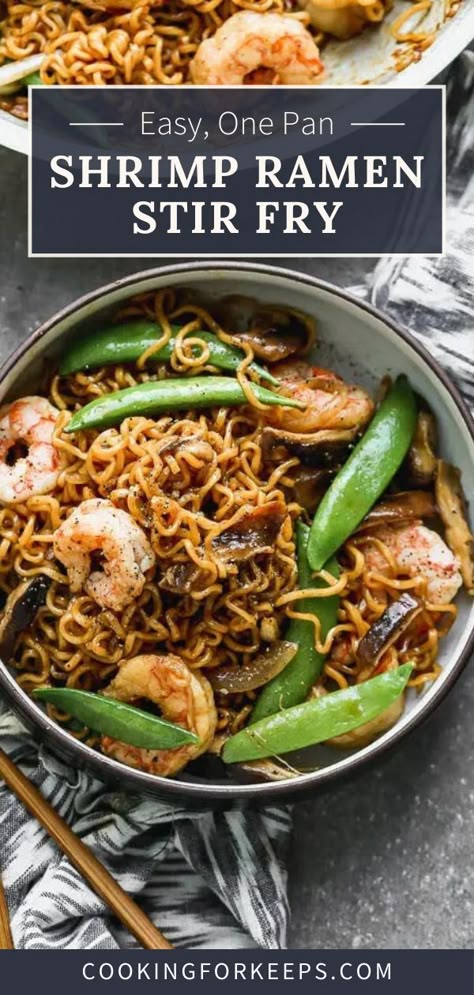 Shrimp Ramen Noodle Recipes, Shrimp Ramen Recipes, Steak Teriyaki, Salmon Dinners, Fried Ramen, Shrimp Ramen, Sugar Snap Pea, Stir Fry Shrimp Recipes, Teriyaki Noodles