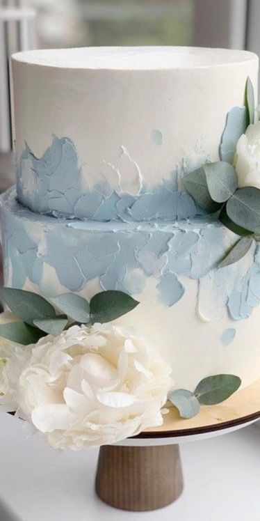 Wedding Cake Dusty Blue, Light Blue Wedding Cake, White And Blue Wedding, Powder Blue Wedding, Small Wedding Cakes, Blue Bridal Shower, Light Blue Wedding, Wedding Cakes Blue, Blue Themed Wedding