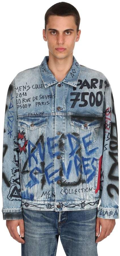 Graffiti Printed Cotton Denim Jacket Graffiti Denim Jacket, Graffiti Textiles, Denim Graffiti, Designer Clothing Brands, Painted Denim Jacket, Brand Ideas, Printed Denim Jacket, Embroidered Denim Jacket, Big Letters