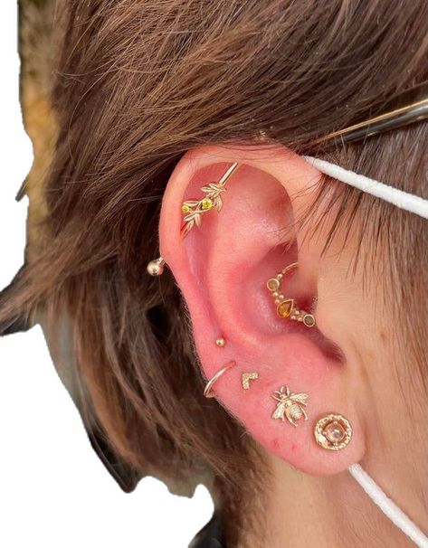 Daith With Industrial Piercing, Minimalist Industrial Piercing, Daith And Industrial Piercing, Orbital Ear Piercings, Ear Piercings Bar, Dainty Industrial Piercing, Ear Bar Piercing, Industrial Piercing Aesthetic, Ear Piercing Bar