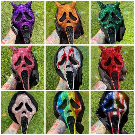 Ghostface Items, Rhinestone Ghostface Mask, Rhinestone Scream Mask, Pink Scream Mask, Ghostface Mask, Ghost Face Mask, Scream Mask, Rhinestone Halloween, Brown Hairstyles