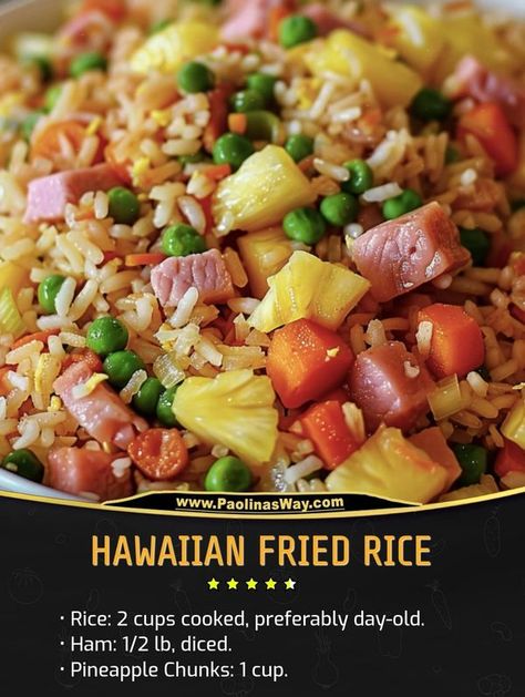 Fried Rice Ingredients, Delicious Fried Rice, Hawaiian Fried Rice, Easy And Quick Recipes, Savory Ham, Pineapple Chunks, Rice Ingredients, Family Cookbook, Tasty Recipes