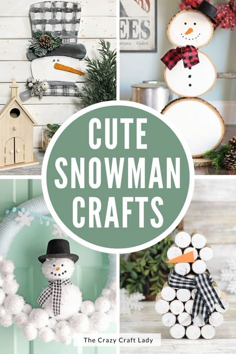 These charming snowman crafts are the perfect projects for adults to make this winter. You'll find a variety of ideas for all crafting styles and levels! Scrap Wood Snowman, Diy Snowmen Decor, Snow Men Crafts, Snow Man Ideas, Snowman Crafts For Adults, Snowman Printables, Latest Craft Ideas, Winter Craft Projects, Snowmen Diy