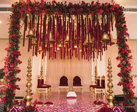 @decorsutra on Instagram: “Fabulous bells n floral ceiling added grace to the mandap.... . Decor by @aashstudio . Follow @decorsutra for #indianweddingdecor…” Tum Hi Ho, Floral Ceiling, Indian Wedding Stage, Starry Wedding, Engagement Stage Decoration, Mandap Design, Home Decor Dyi, Indian Wedding Planner, Wedding Entrance Decor