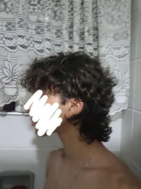 Mullet Hairstyle Ideas, Men Curly Wolfcut, Wavy Mullet Men, Curly Mullet With Bangs, Ugly Haircut, Curly Wolfcut Men, Wolfcut Mullet Male, Curly Mullets, Curly Mullet Masc