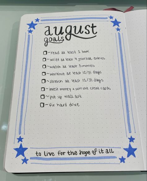 August bullet journal set up , taylor swift inspired , august bujo , bullet journal monthly goals , bullet journal goals , taylor swift bullet journal august , monthly goals bujo , stars bullet journal , august taylor swift Monthly Goals Journal Ideas, March Goals Ideas, Start Of The Month Journal, August Taylor Swift Journal, Bujo Monthly Goals, 2025 Goals Bullet Journal, 2024 Goals Bullet Journal, 2024 Bujo Set Up, New Year Journal Ideas 2024