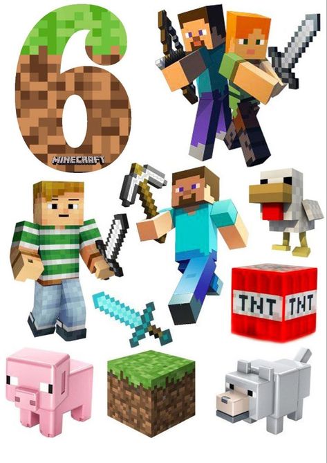 Minecraft Cake Toppers Printable, Dort Minecraft, Minecraft Dort, Minecraft Cake Topper, Minecraft Cake Ideas, Minecraft Pasta, Minecraft 6, Minecraft Birthday Party Ideas, Minecraft Cakes