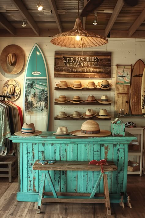 20+ Surf Shops with Stunning Interiors - TastyInteriors Coffee Shop Boutique Design, Cozy Shop Interior, Beach Store Ideas, Surf Shop Interior Design, Beach Shop Design, Diy Surfboard Decor, Surf Shack Interior, Surf Shop Interior, Surf Style Home