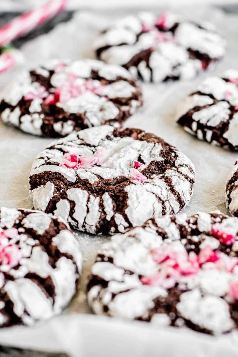 Cookies Pillsbury, Cookies With Peppermint, Valentines Treats, Crinkle Cookies Recipe, Chocolate Crinkle, Peppermint Chocolate, Holiday Cookie Exchange, Hot Chocolate Cookies, Holiday Sprinkles