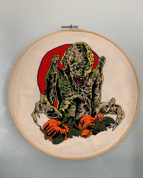 Embroidery Gore, Horror Movie Embroidery, Horror Embroidery Patterns, Horror Embroidery, Movie Embroidery, Embroidery Diy, On To The Next, Pumpkin Head, Embroidery Inspiration