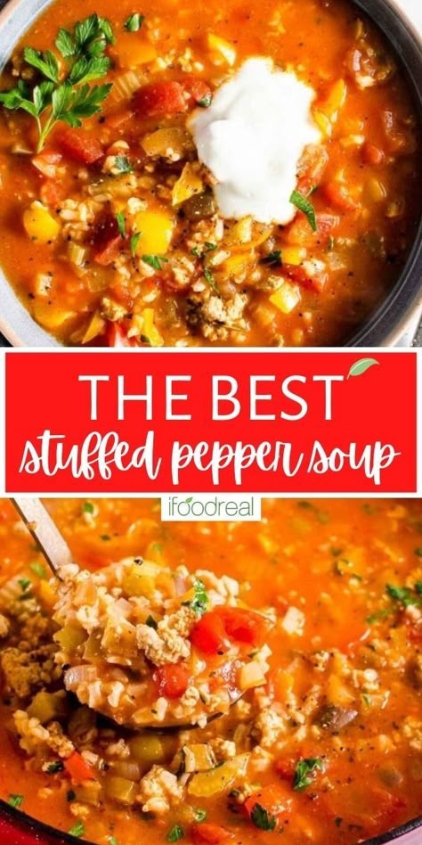 Best Stuffed Pepper Soup, Unstuffed Pepper Soup, Stuffed Pepper Soup Crockpot, Stuffed Pepper Soup Recipe, Pepper Soup Recipe, Bell Pepper Soup, Crockpot Stuffed Peppers, Slow Cooker Stuffed Peppers, Stuffed Peppers Healthy